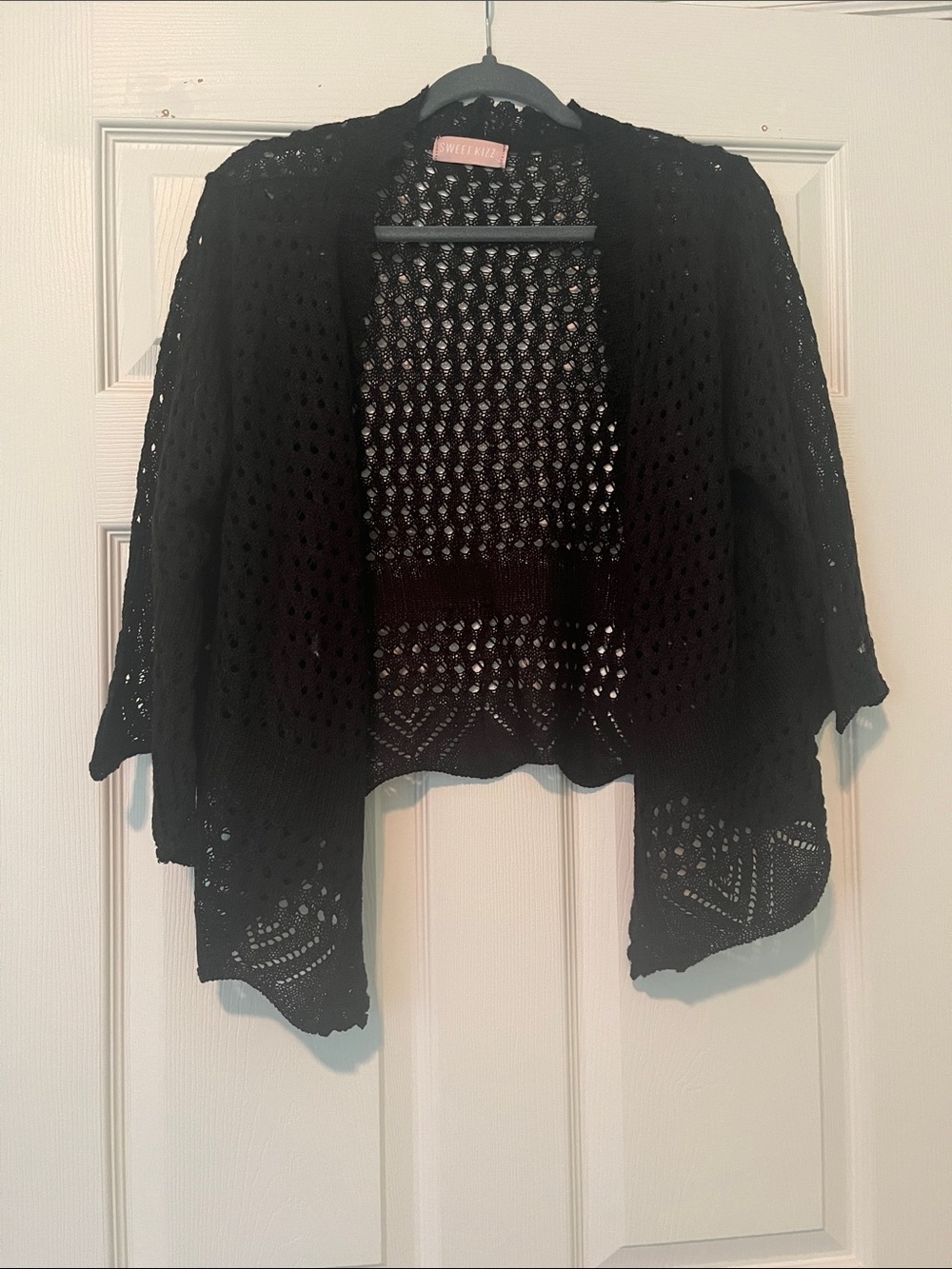 Sweet Kizz Black Open Crochet Draped Shrug